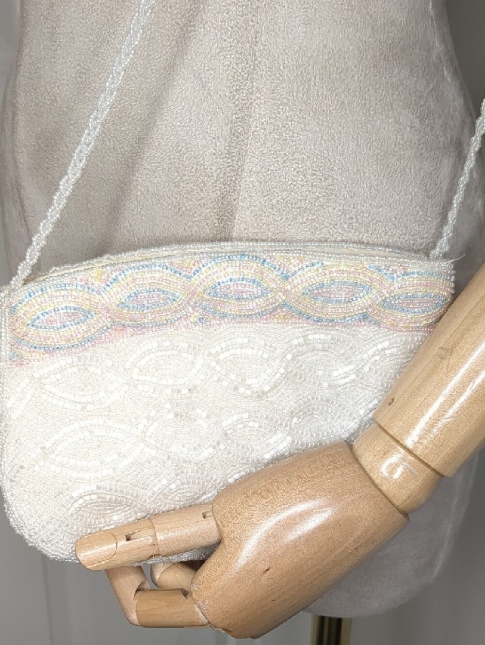 Vintage 50s La Regale Hand Beaded Bag Cream Pink Blue Pastel Cocktail Purse